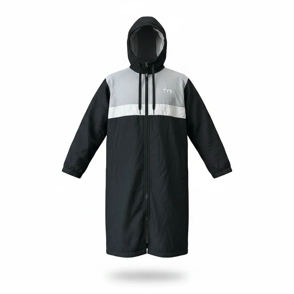 TYR Kids Alliance Team Parka Black Grey Swimming Swim Parka Jacket XS